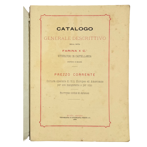Catalogo Generale Descrittivo by Ditta Farina, a rare representative view of the 1883 - wine book.