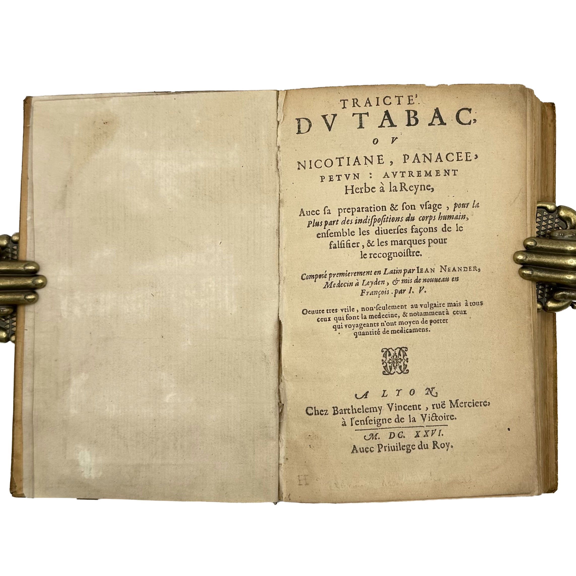 Traicté du Tabac, ou Nicotiane, panacée, pétun: Autrement Herbe à la Reyne by Neander, Johann: an uncommon visual fragment of the 1626 gastronomy & pleasures volume