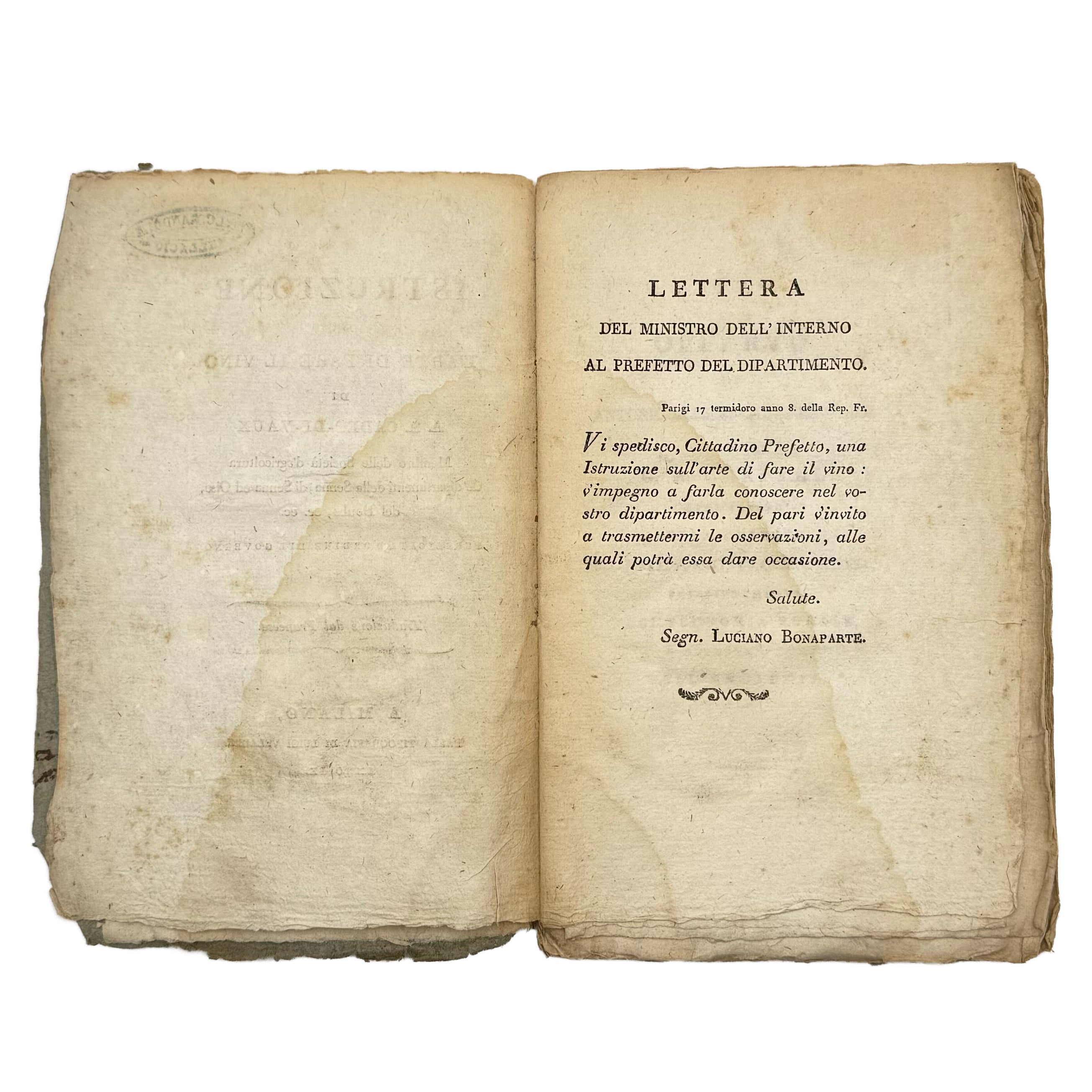 Istruzione su l'arte di fare il vino by Cadet De Vaux, Antoine Alexis: a remarkable illustrative passage from the 1800 wine & viticulture copy