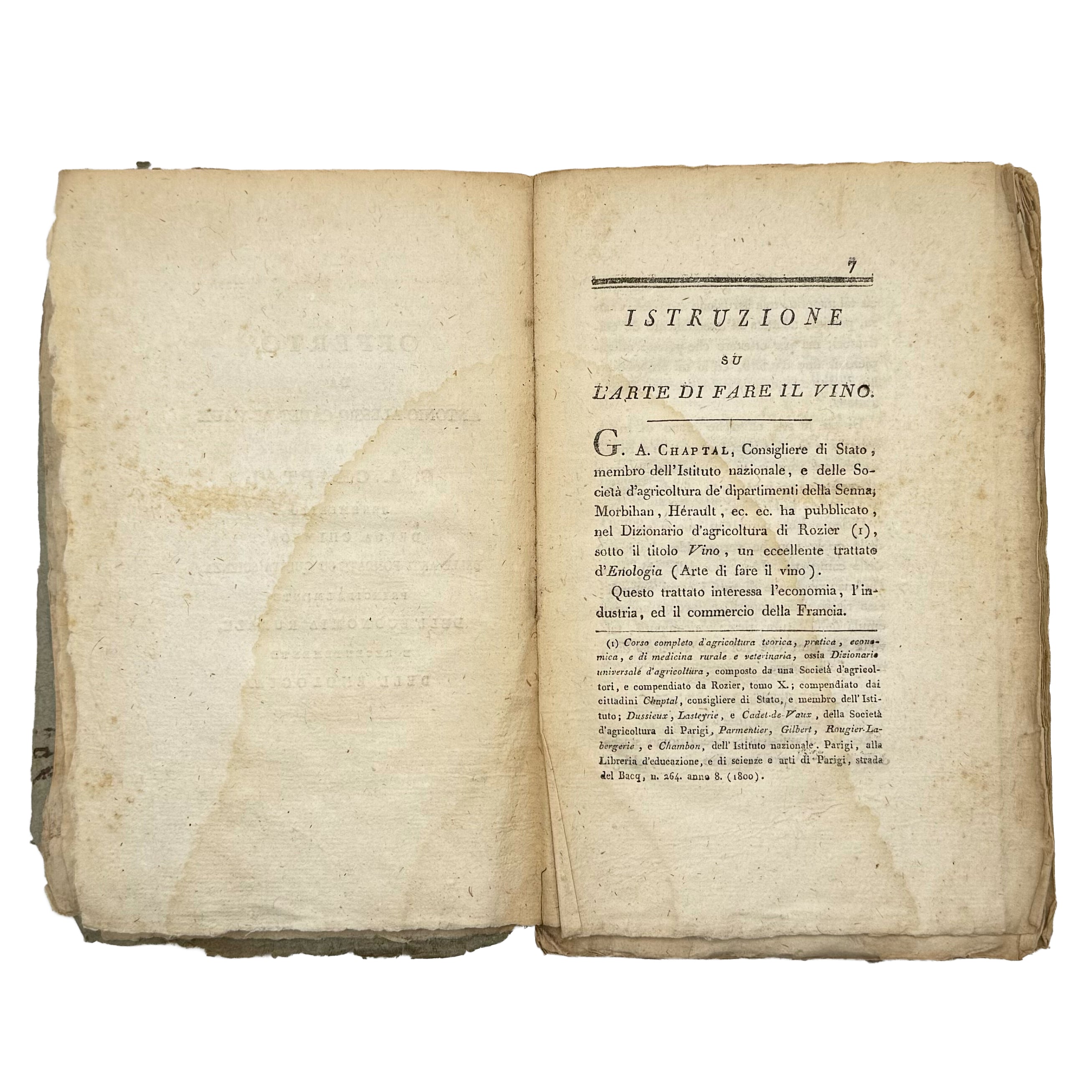 Istruzione su l'arte di fare il vino by Cadet De Vaux, Antoine Alexis: a scarce visual specimen of the 1800 wine & viticulture piece