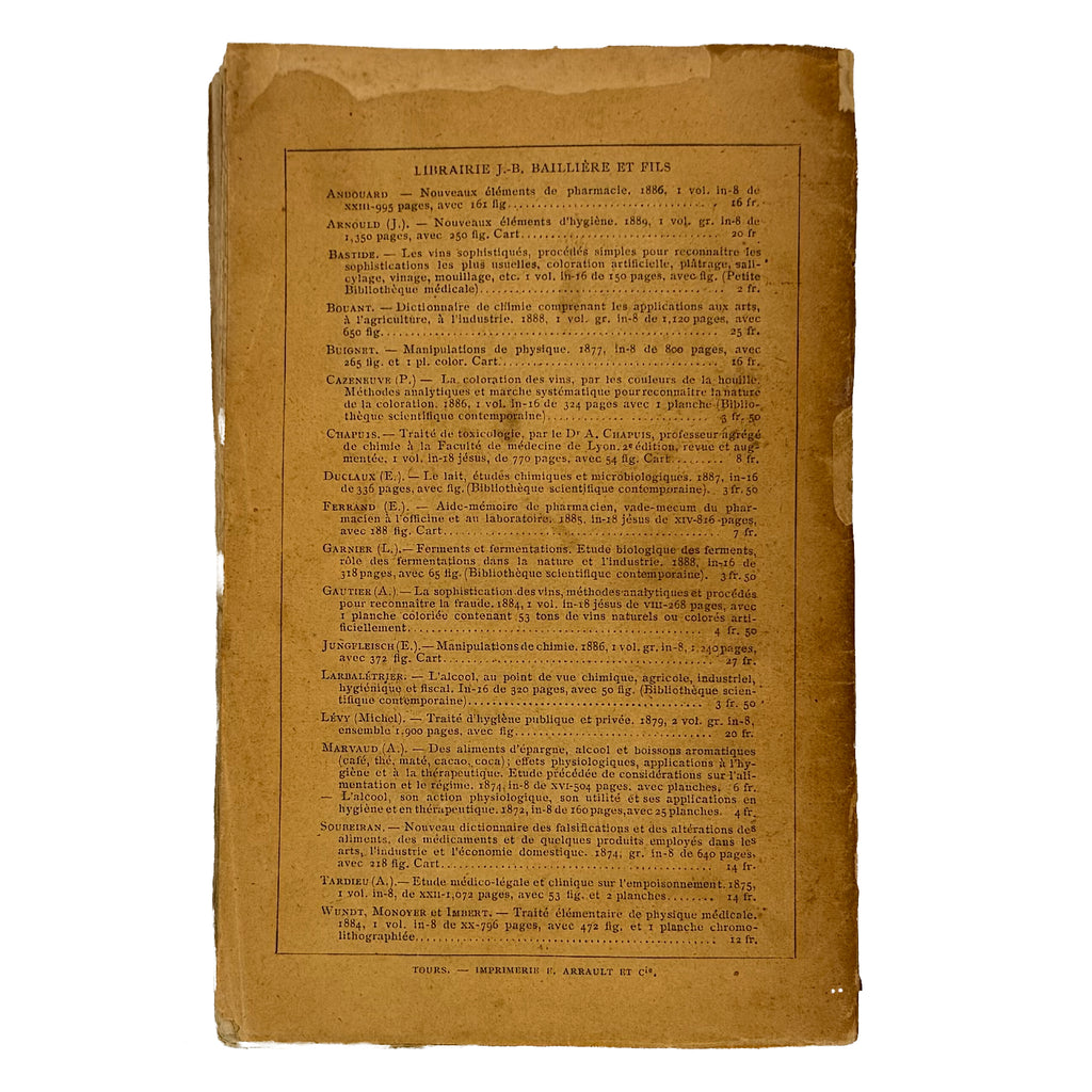 La chimie des vins. Les vins naturels, les vins manipules et falsifies par Antoine De Saporta Avec figures intercalees dans le texte