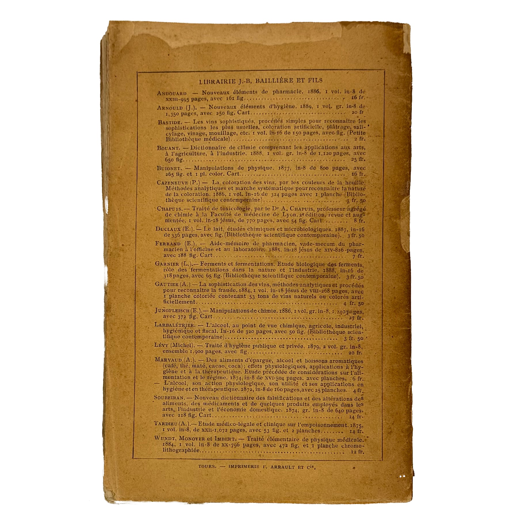 La chimie des vins. Les vins naturels, les vins manipules et falsifies par Antoine De Saporta Avec figures intercalees dans le texte