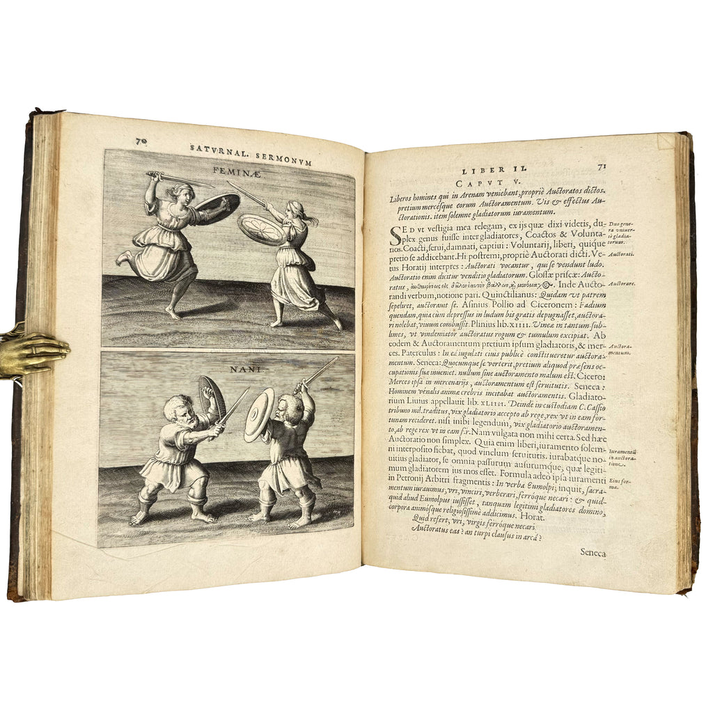 Saturnalium Sermonum libri duo, qui de Gladiatoribus; BOUND WITH: De Amphiteatro Liber (INCL: De Amphiteatris quae extra Romam libellus) by Lipsius, Justus: a distinguished excerpt from the 1604 illustrated wonders copy