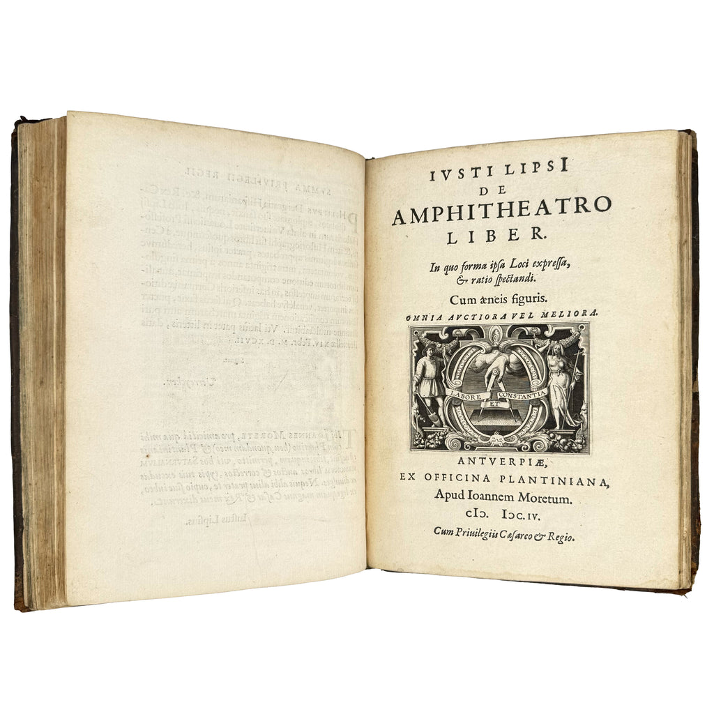 Saturnalium Sermonum libri duo, qui de Gladiatoribus; BOUND WITH: De Amphiteatro Liber (INCL: De Amphiteatris quae extra Romam libellus) by Lipsius, Justus: a finely preserved portion of the 1604 illustrated wonders piece